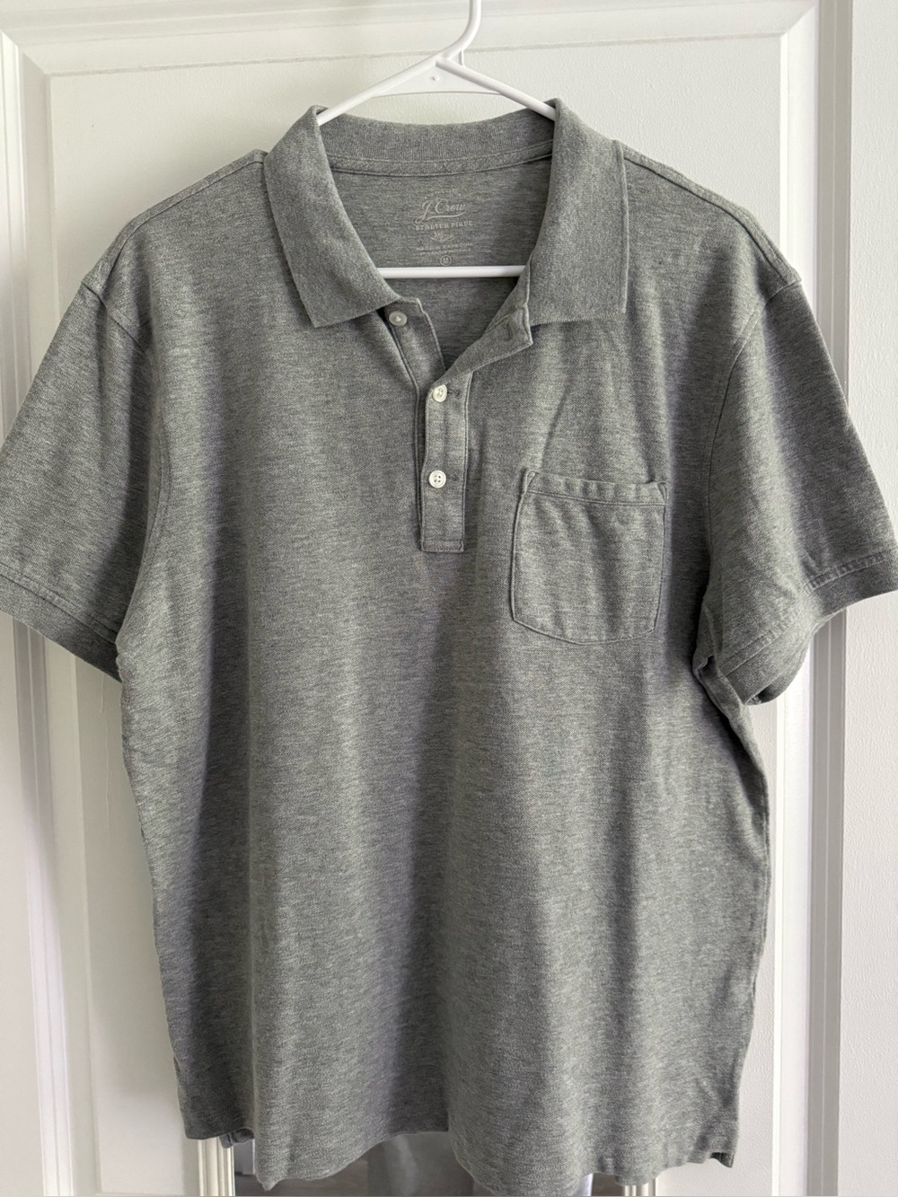 J. Crew Heather Gray Short-Sleeve Polo with Chest Pocket, Medium